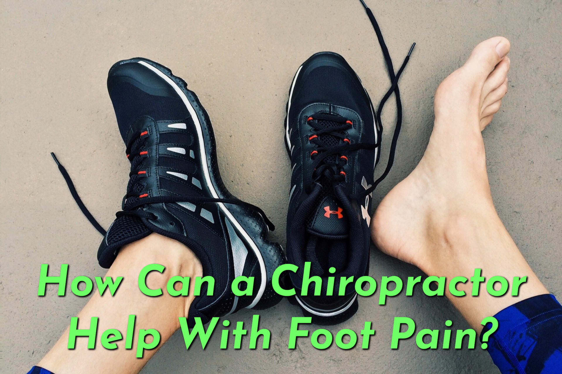 A runner with one shoe and sock off needing chiropractor help with foot pain