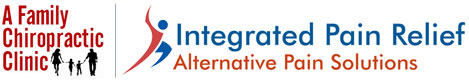 A combined logo of A Family Chiropractic Clinic in red and Integrated Pain Relief in blue on a white background.